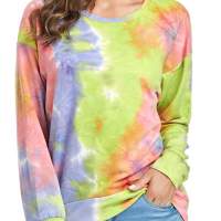 Sylanfia Women's Long Sleeve Tie Dye Sweatshirt Tops Loose T-Shirt Fashion Pullovers Round Neck Sweaters